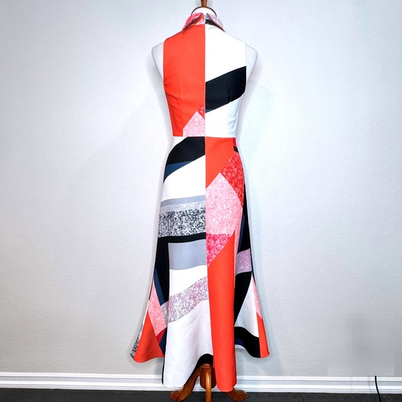 C/MEO COLLECTIVE Maxi Mermaid? Dress SM Colorblock Orange Black High Neck - Picture 7 of 13